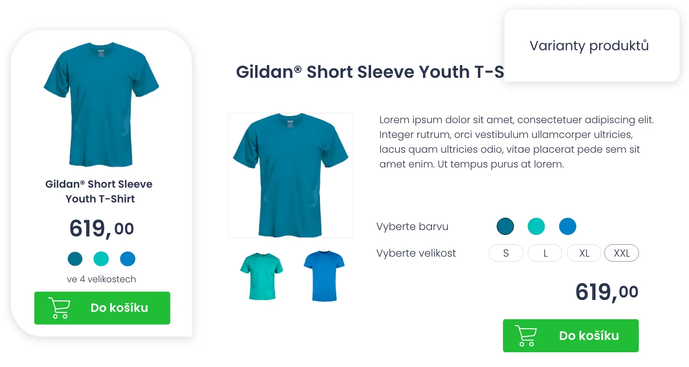 Varianty produktů e-shopu